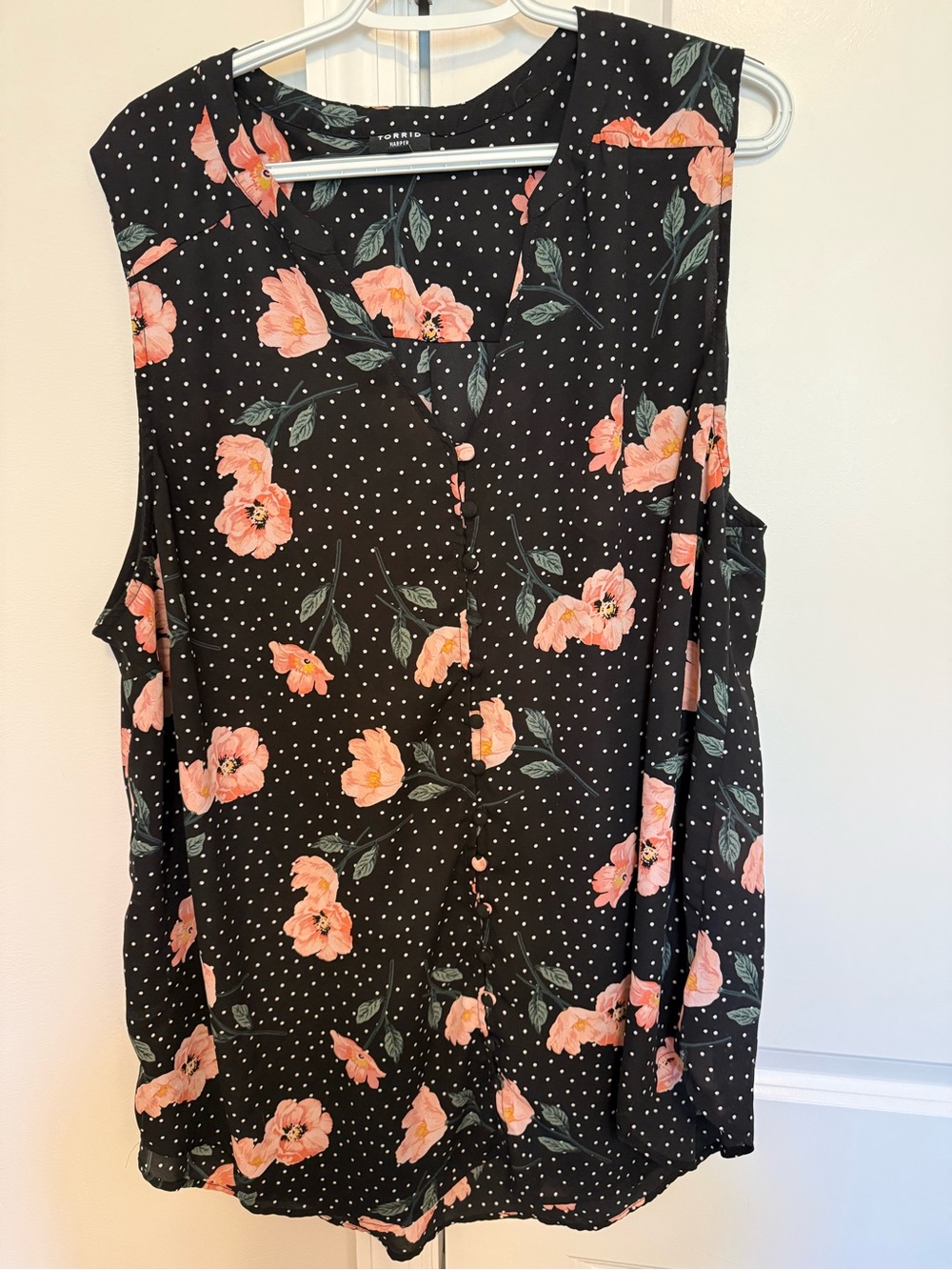 torrid Black Sleeveless Blouse with Pink Floral Print